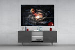 Space panel catching low light to reveal its luminous starfield