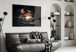 Space glass wall art styled above a desk in a cosmic-pulse teen room