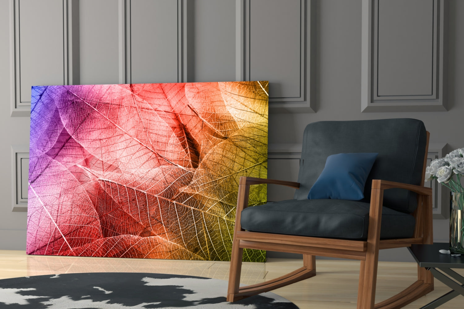 Macro Leaves Glass Wall Art.