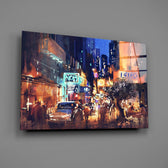 Neon-alley panel bringing urban warmth to a contemporary living space