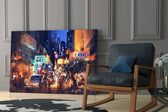 City Night glass print enhancing a dining room with bistro mood