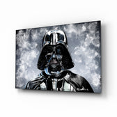 Darth Vader glass wall art displayed above a console in a designer interior