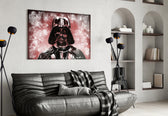 Darth Vader glass wall art styled above a console in a cinema man-cave