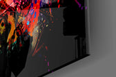 Illustration Eye artwork anchoring a wall with bold expressive palette