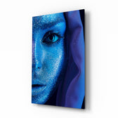 Woman Portrait glass wall art displayed above a console in a designer interior