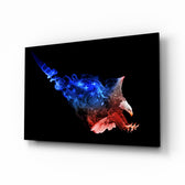 Eagle glass wall art displayed above a console in a designer interior