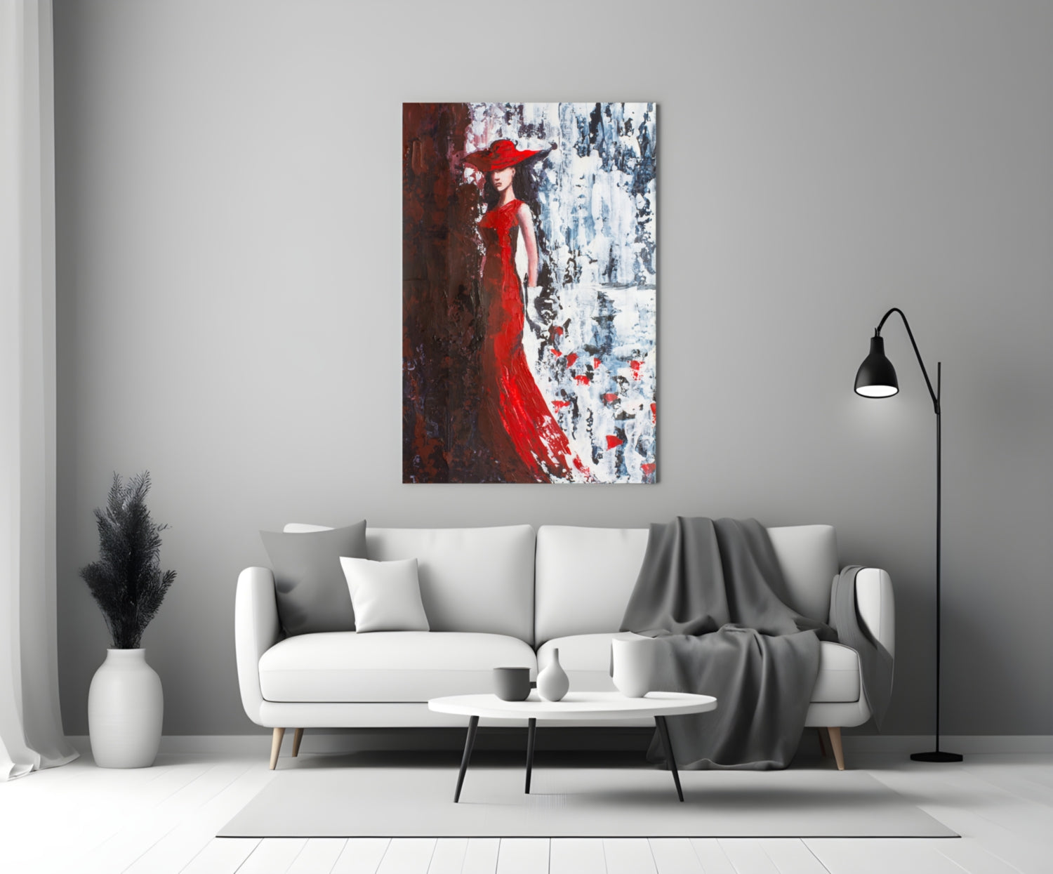 Woman in Red Hat Glass Wall Art.