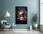 Skull glass wall art styled above a desk in a rocker teen room