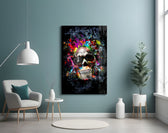 Skull glass wall art styled above a desk in a rocker teen room