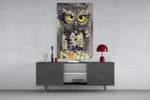 Owl panel catching low light to reveal its dimensional impasto
