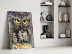 Owl glass print enhancing a hallway with painterly drama