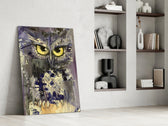Owl glass print enhancing a hallway with painterly drama