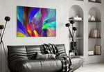 Colorful Patterns glass wall art styled above a desk in a creative teen room