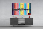 City Silhouette panel catching gallery light to reveal its mirrored skyline