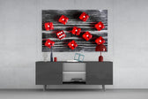 Dice panel catching low light to reveal its selective-color glow
