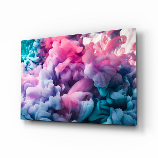 Colored Smoke glass wall art displayed above a console in a designer interior