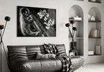 Jazz Blues Music glass wall art styled in a music room with creative pulse