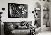 Jazz Blues Music glass wall art styled in a music room with creative pulse