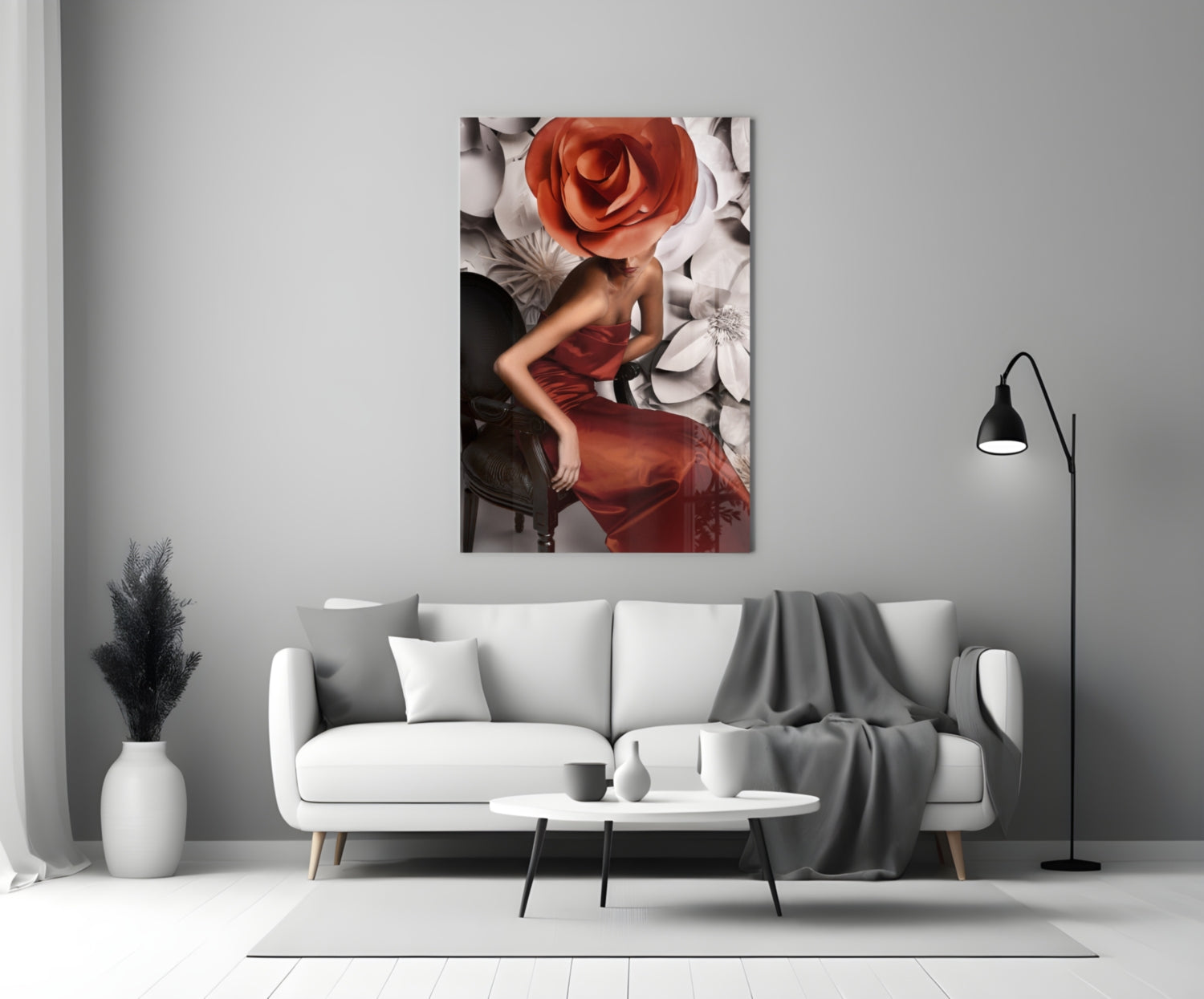 Flower Woman Glass Wall Art.