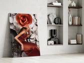 Flower Woman glass print enhancing a foyer with statement focal point