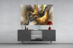 Golden Chaos panel catching gallery light to reveal its dimensional ridges