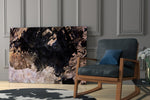 Rustic Imagination glass print enhancing a lounge with earthy mood