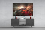 Red Chaos panel catching low light to reveal its kinetic motion