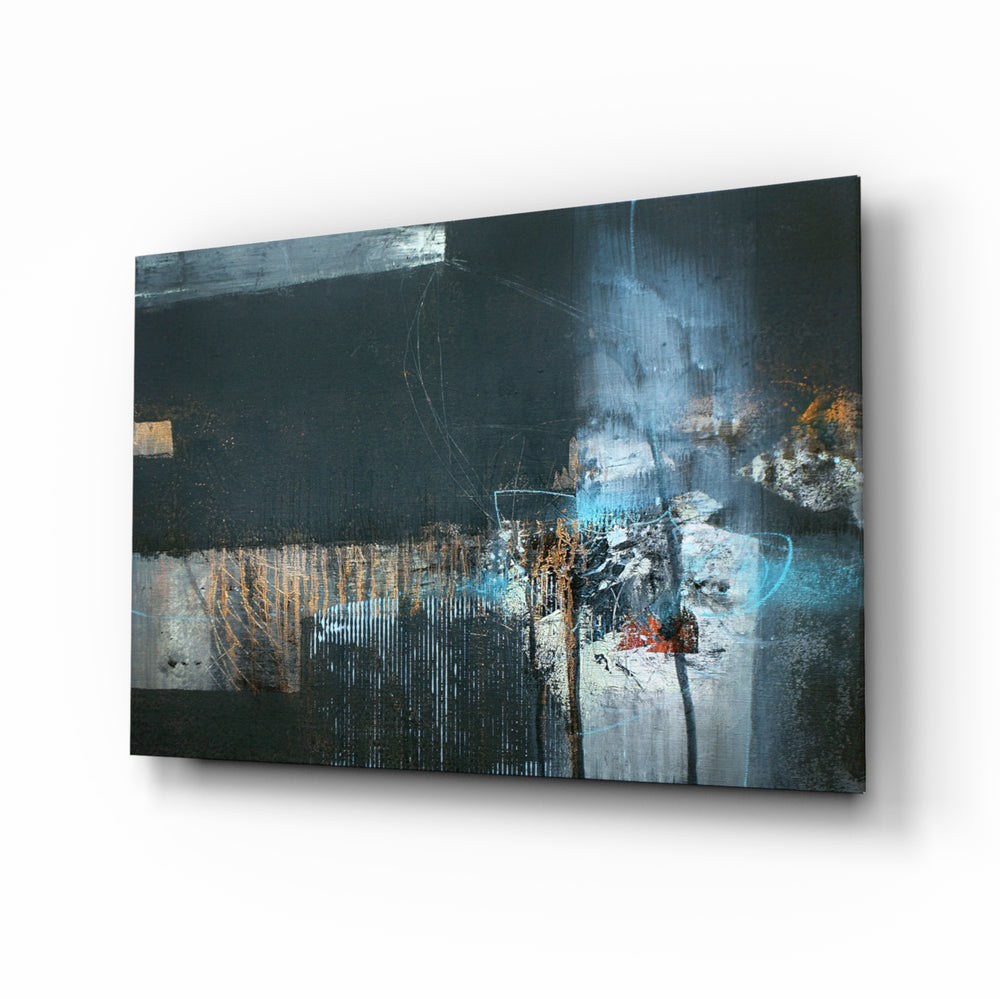 Abstract Art glass wall art displayed above a console in a designer interior