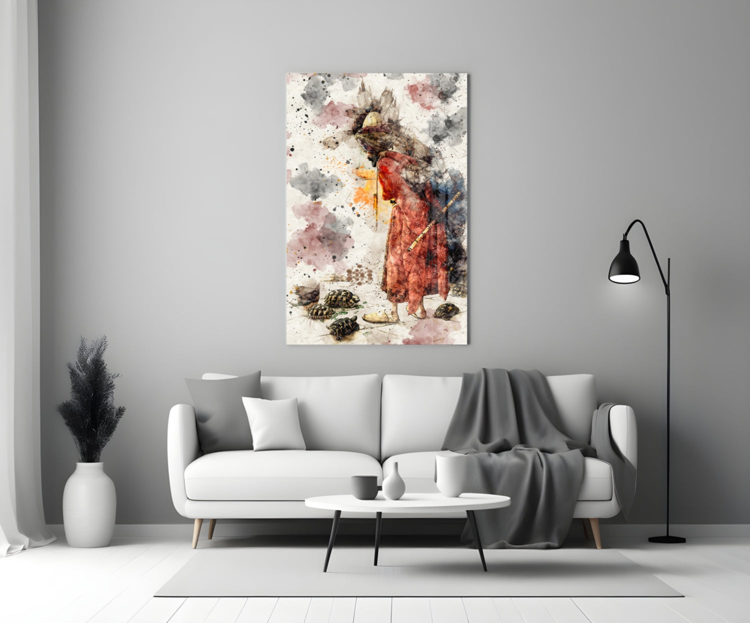 Tortoise Trainer Illustration Glass Wall Art.