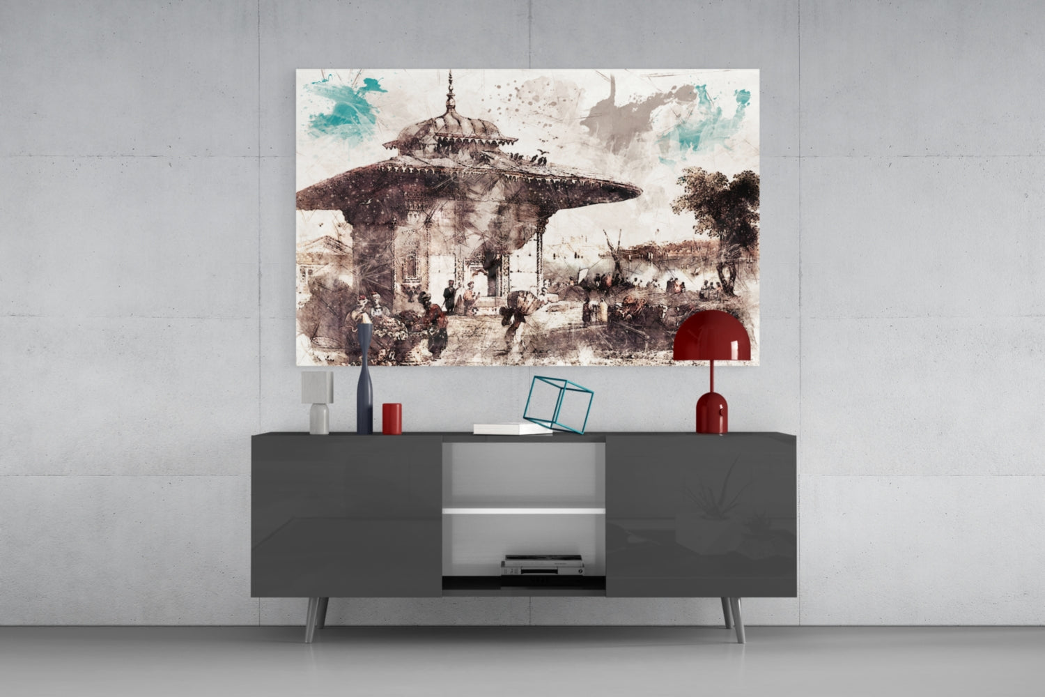 Uskudar Illustration Glass Wall Art.