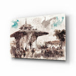 Uskudar Illustration glass wall art displayed above a console in a designer interior
