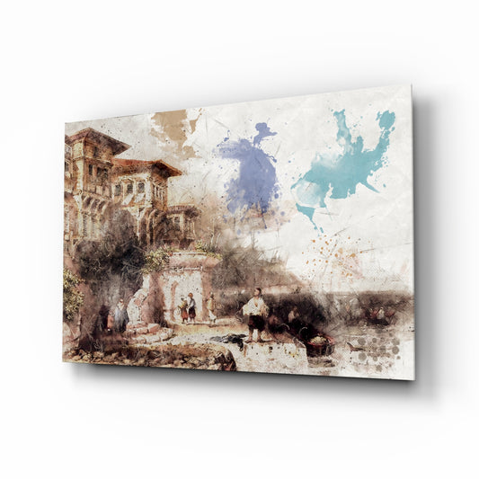 Bay Window glass wall art displayed above a console in a designer interior