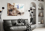 Bay Window glass wall art styled above a desk in a traveler's-nostalgia study