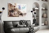 Bay Window glass wall art styled above a desk in a traveler's-nostalgia study