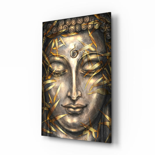 Mystical Sculpture glass wall art displayed above a console in a designer interior