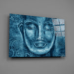 Cobalt-Buddha panel bringing meditative calm to a contemporary living space