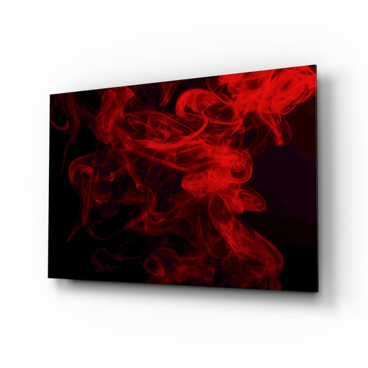 Red Smoke glass wall art displayed above a console in a designer interior