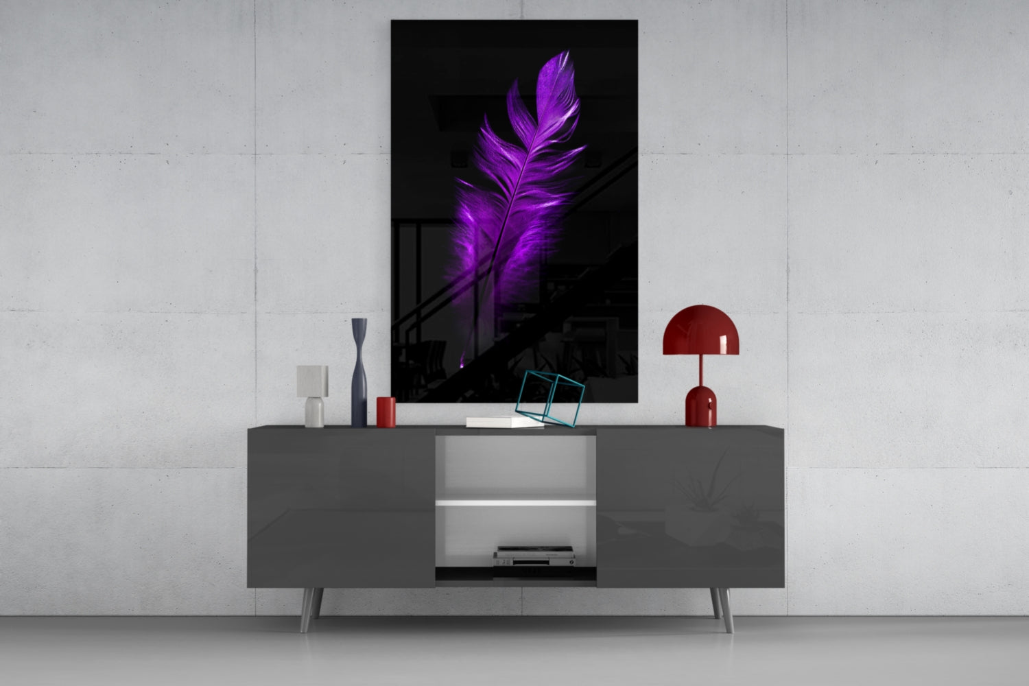 Purple Feather Glass Wall Art.