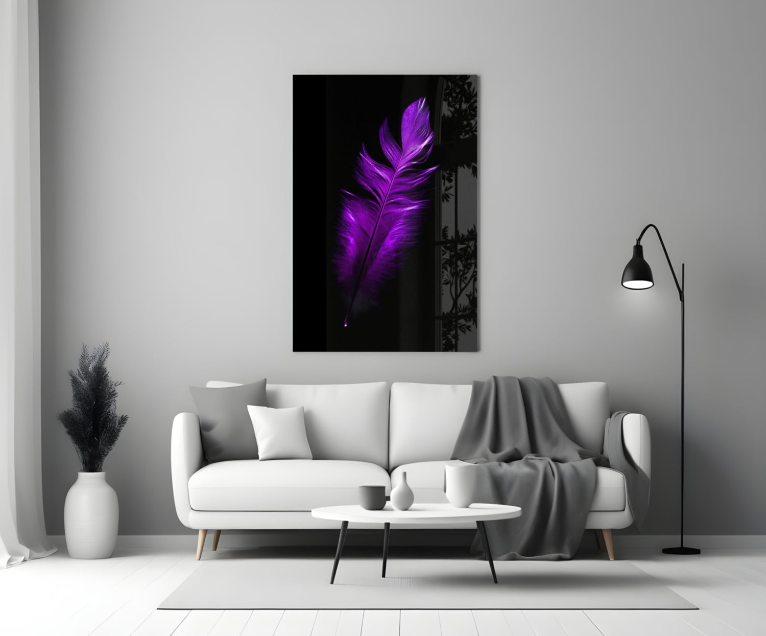 Purple Feather Glass Wall Art.