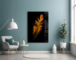 Copper Feather glass wall art styled above a desk in an introspective study
