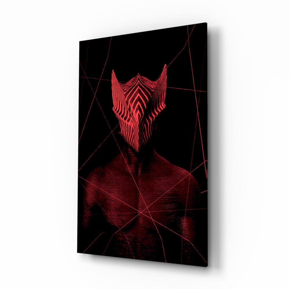 Darko Red glass wall art displayed above a console in a designer interior
