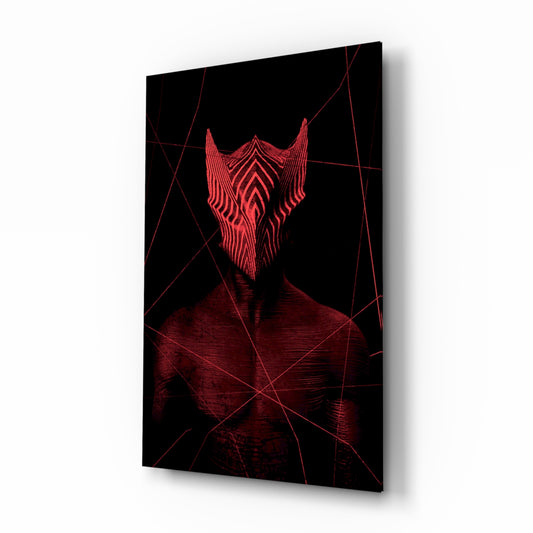 Darko Red glass wall art displayed above a console in a designer interior
