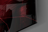 Darko Red artwork anchoring a wall with bold cyberpunk palette