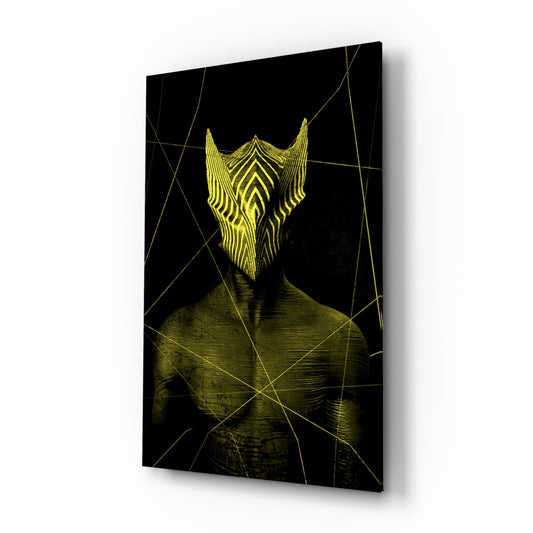 Darko Yellow glass wall art displayed above a console in a designer interior
