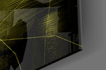 Darko Yellow artwork anchoring a wall with bold cyberpunk palette