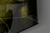 Darko Yellow artwork anchoring a wall with bold cyberpunk palette