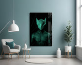 Darko Green glass wall art styled above a desk in an edgy teen room