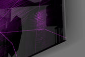 Darko Violet artwork anchoring a wall with bold cyberpunk palette