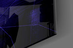 Darko Purple artwork anchoring a wall with bold cyberpunk palette