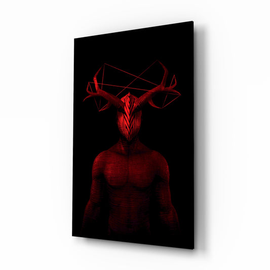 Donnie Red glass wall art displayed above a console in a designer interior